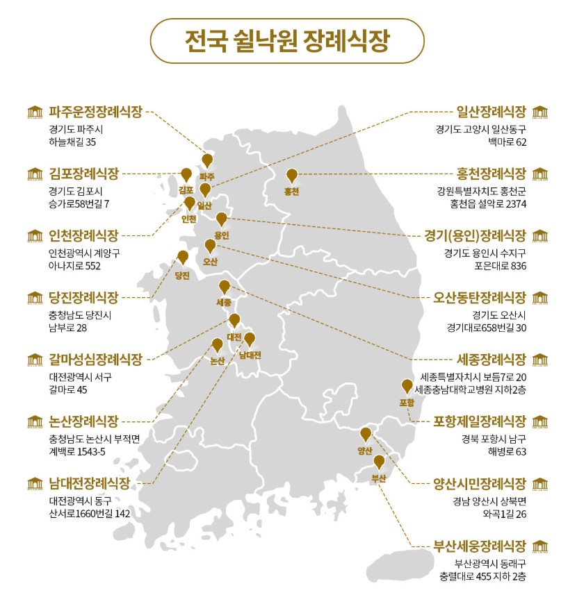 전국 쉴낙원 장례식장 지도